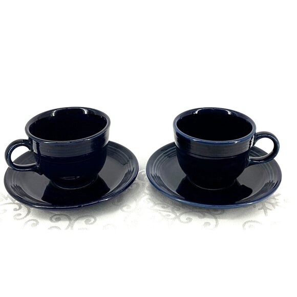 Fiesta Set Of 2 Cobalt Blue Ceramic Cups‎ & Saucers - Picture 1 of 5
